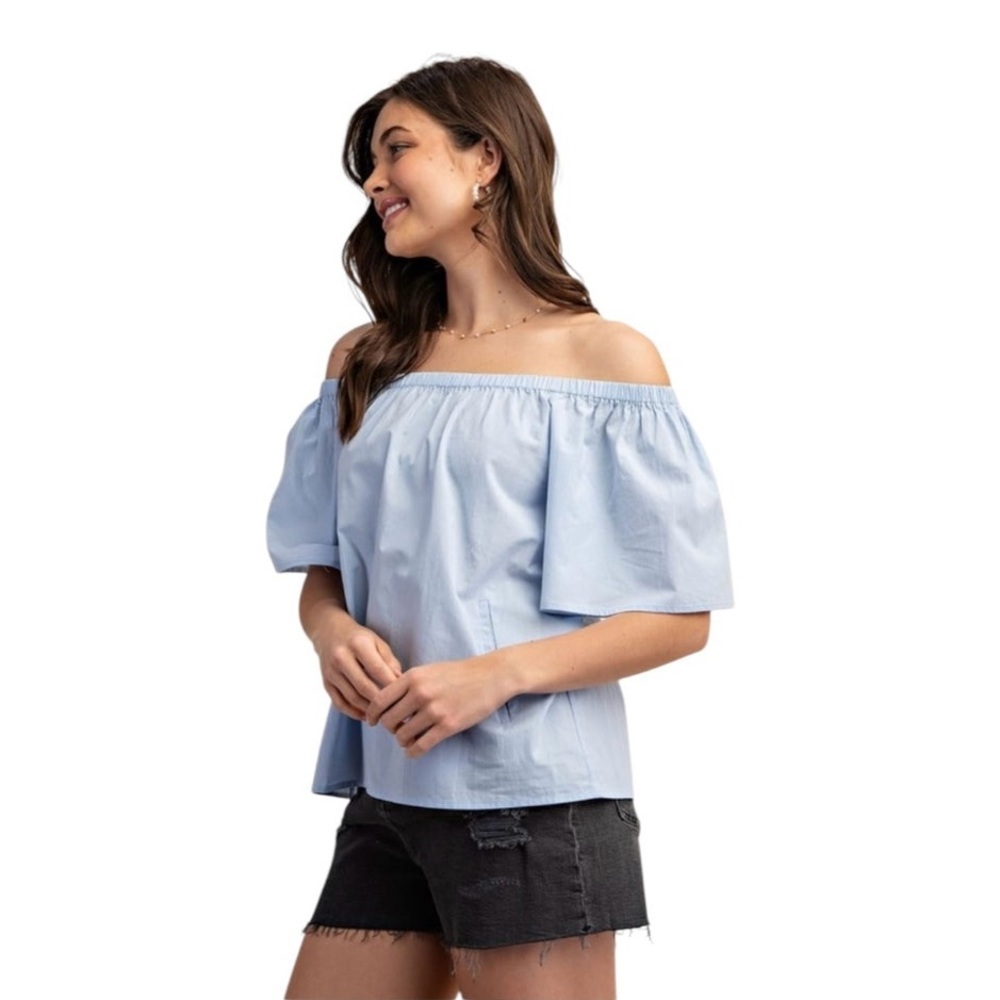 EVERYDAY GODDESS OFF SHOULDER FRONT POCKET TOP
Blue